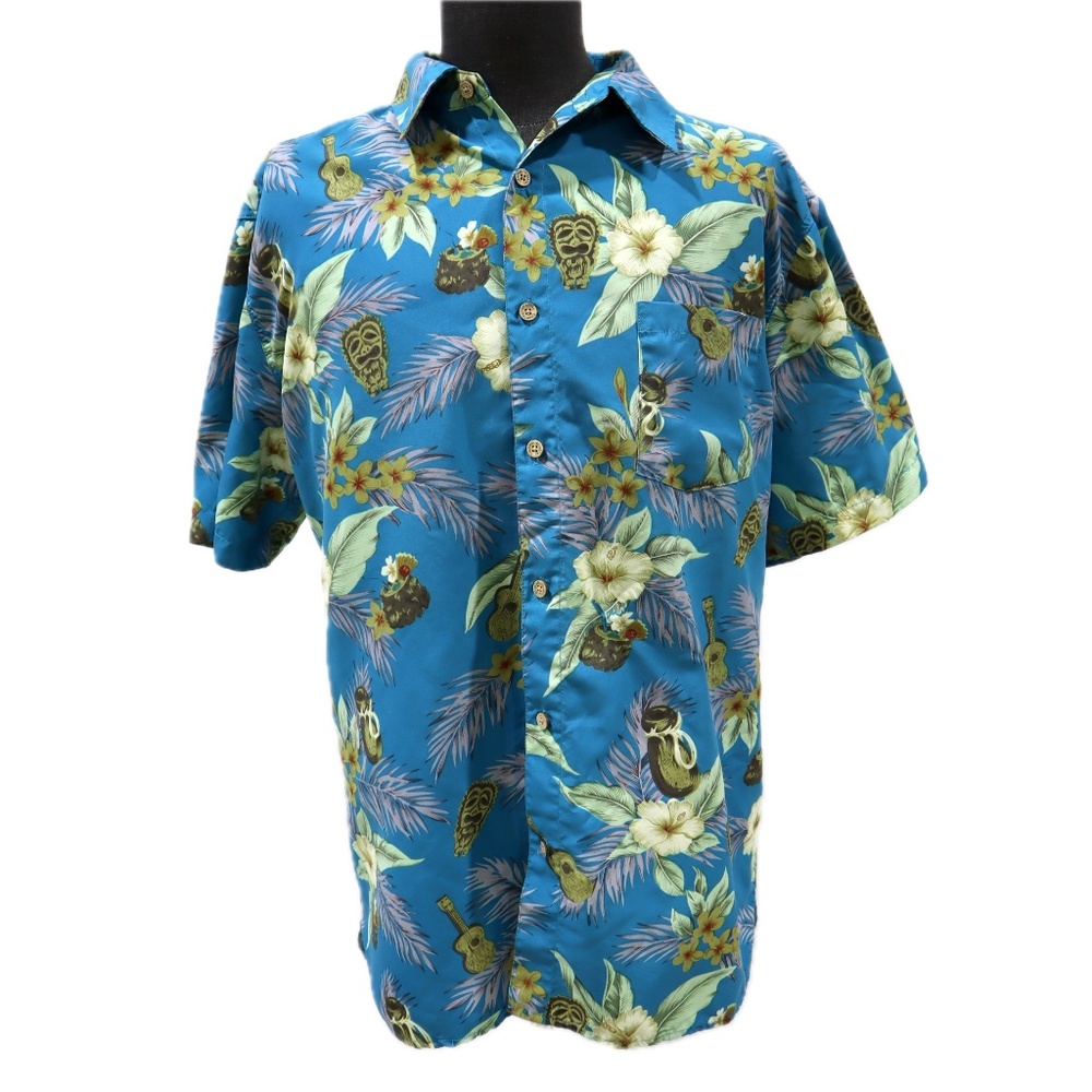 Coastal CSTL Men's XL Hawaiian Shirt Short Sleeve Blue Green Floral Tiki